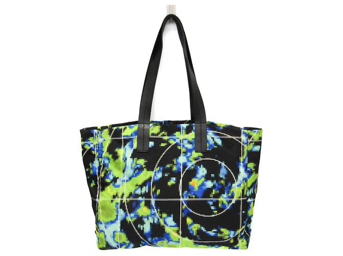 Bolsa tote Prada Tessuto com logo triangular Preto Azul Verde claro