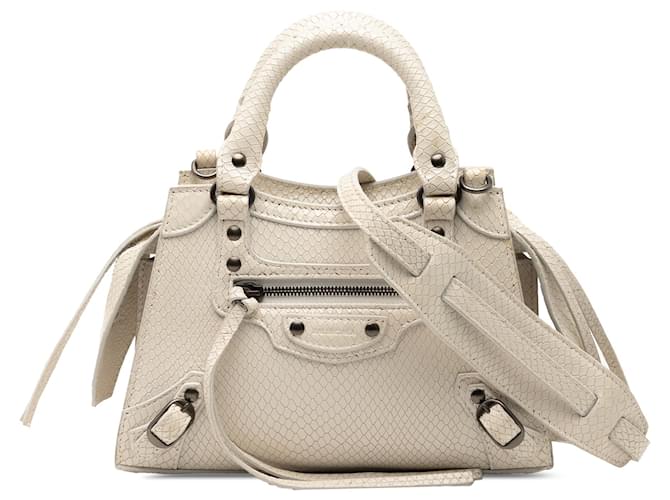 Balenciaga White Mini Python Embossed Calfskin Neo Classic City Satchel Cream Leather Pony-style calfskin  ref.2601049