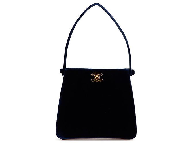 Mini sac à main Chanel Coco Mark en velours bleu marine