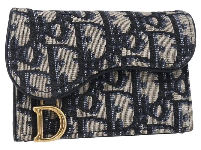 Christian Dior Saddle Card Case Oblique Canvas Navy blue