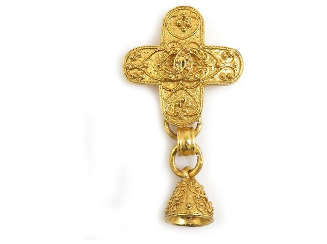 Spilla Chanel Coco Mark Bell in metallo dorato D'oro