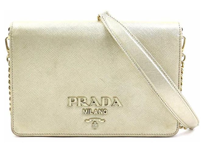 Borsa a spalla in pelle dorata Prada D'oro