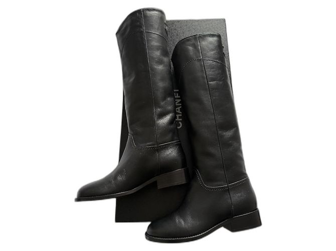 Cambon Botas de montar Chanel negras de cuero nuevas talla 36 Negro