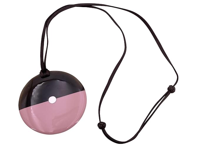Hermès Hermes Paris Round Pink Laquered Buffalo Horn Pendant Necklace 