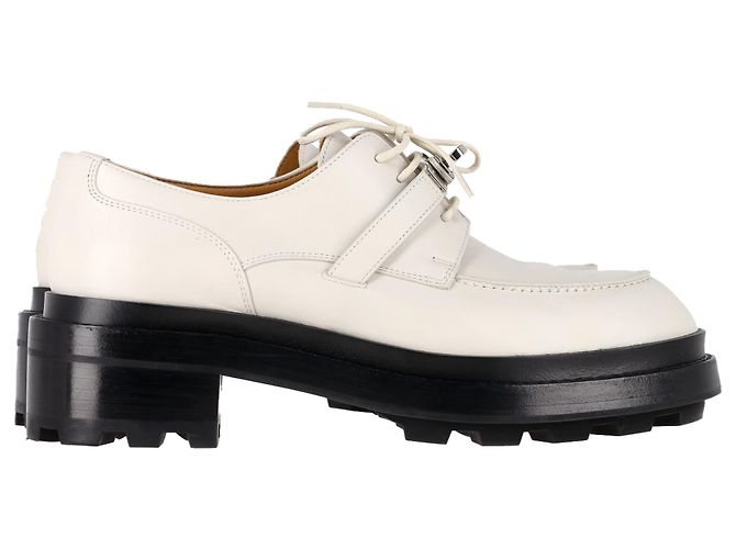 Sapatos Derby Hermès First em couro branco Marrom Vermelho