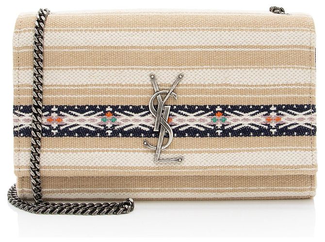 Borsa a Spalla Kate in Tela con Monogramma Stampato Saint Laurent Marrone Beige