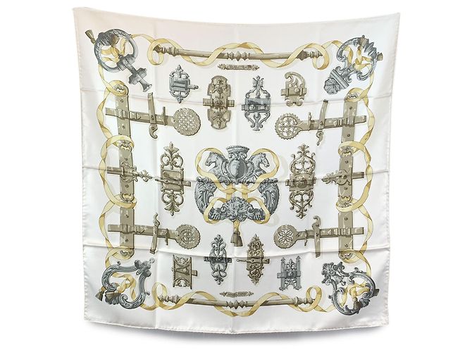 Sciarpa in seta vintage Hermès Ferronnerie Bianco