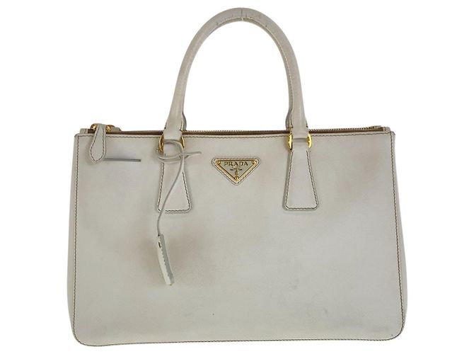 Prada Saffiano Galleria Leder Tote Weiß