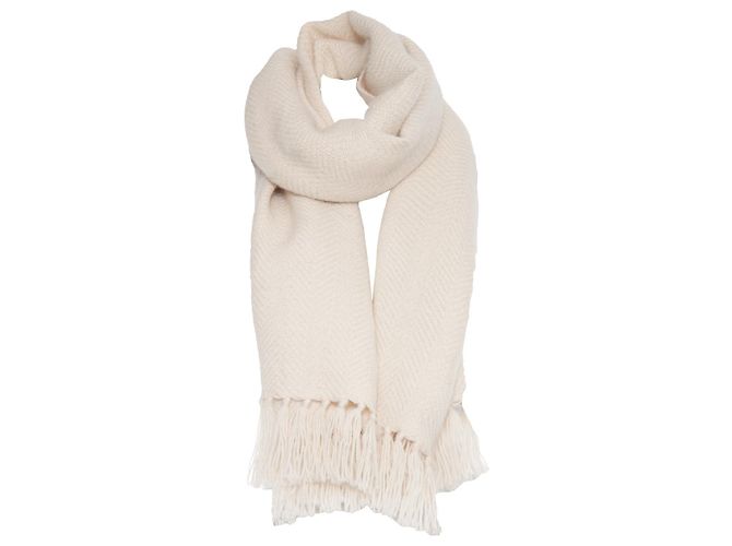 Jil Sander Strickschal mit Fransen Weiß Roh