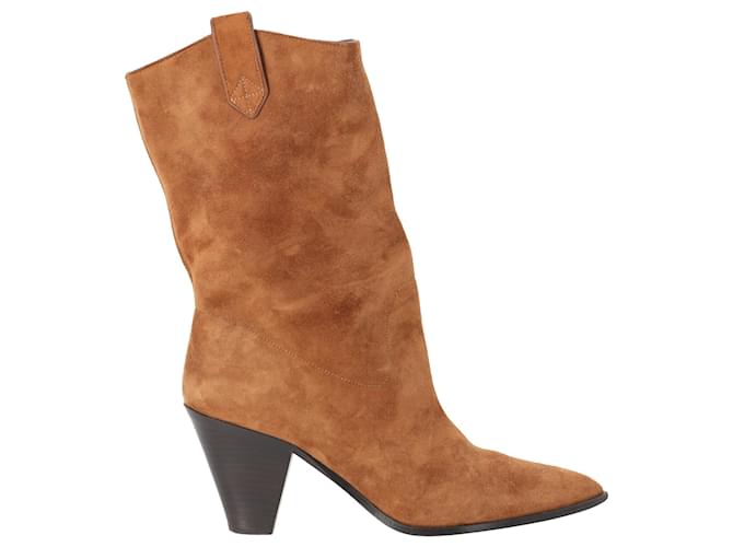Aquazzura Boogie Cowboy Ankle Boots in Brown Suede  ref.2602384