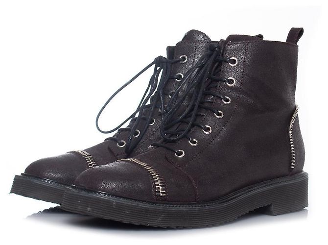 Botas de biker com cadarço e zíper Giuseppe Zanotti Marrom