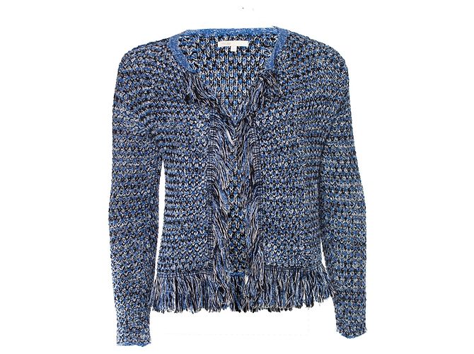 Maje Strick-Cardigan mit Fransen und Lurex. Blau