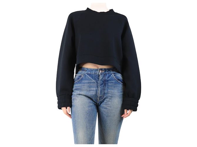 Veronica Beard Schwarzer cropped Scuba-Pullover - Größe L