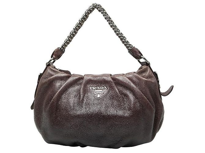 Bolsa de Ombro de Couro Prada Roxo