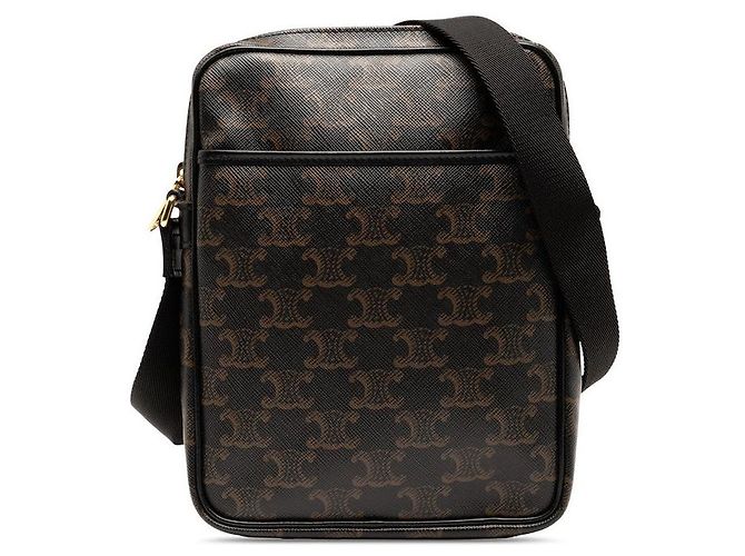 Céline Bolsa de Ombro em Couro PVC Celine Triomphe Marrom
