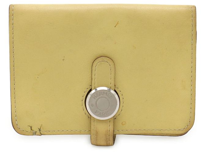 Porta-moedas Dogon em couro amarelo Hermès