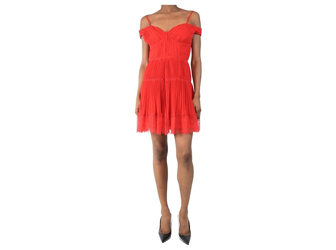 Self portrait Rotes plissiertes Spitzen-Minikleid - Größe UK 8