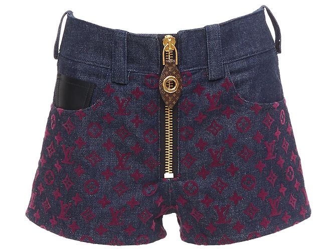 Pantalones cortos de mezclilla Monograma aterciopelado de Louis Vuitton Roja Burdeos