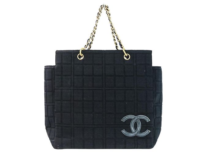 Timeless Bolso de mano 2 en 1 de jersey de algodón Chanel Choco Bar Negro