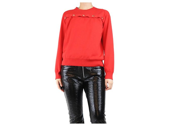 Bottega Veneta Roten Knopf-Front-Pullover - Größe M 