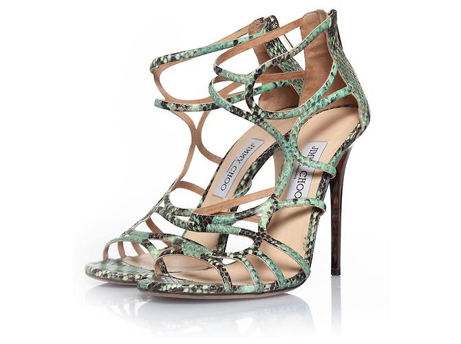 Grüne Python-Gladiatorensandalen von Jimmy Choo