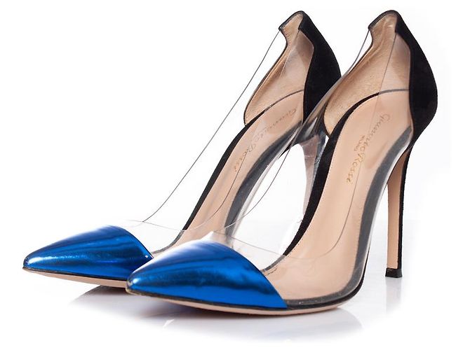 Sapatos de salto metálicos azuis Plexi Gianvito Rossi Azul