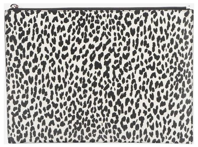 Saint Laurent Clutch in pelle con stampa leopardata bianca e nera Bianco