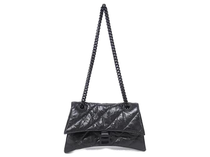 Everyday Balenciaga Crush Small Chain Bag Leather Shoulder Bag Black  ref.2605100