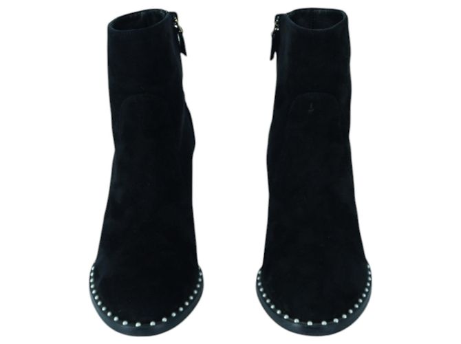 Stuart Weitzman Black Suede Kailee Pearl Ankle Boots