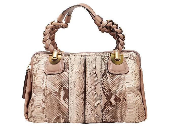 Chloé Bolsa de couro de python Chloe Marrom Bege