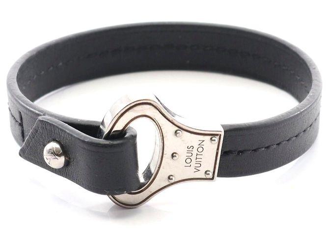 Bracciale in pelle e acciaio inossidabile Louis Vuitton Nero