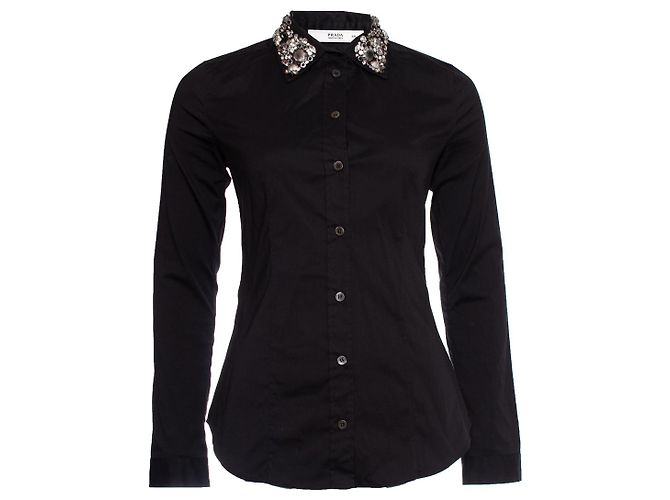 Camicia Prada con pietre sul colletto. Nero