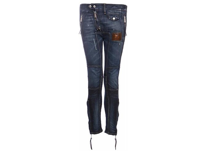 Dsquared2 blaue Patchwork-Bikerjeans. 