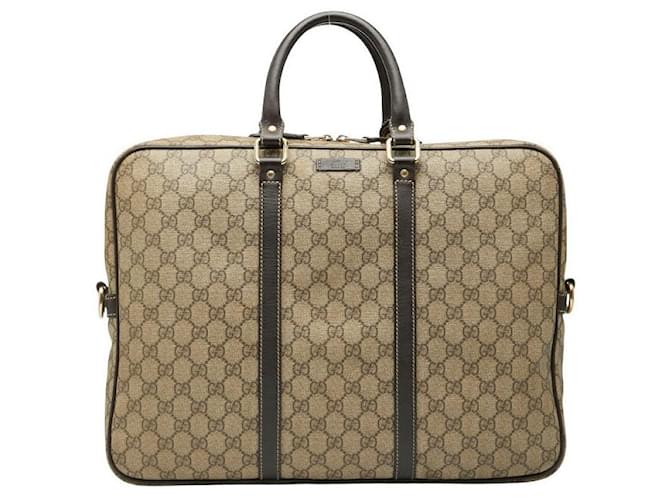 Gucci GG Supreme PVC Business Bag Brown Beige Leather  ref.2606638