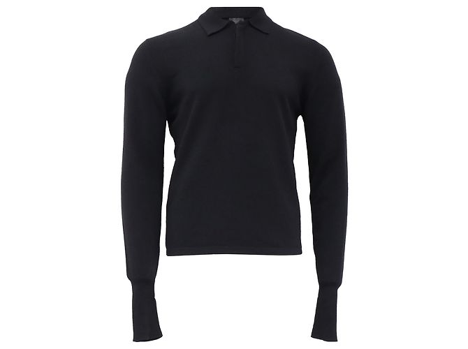 Dior Langarm-Polo-Pullover aus schwarzer Kaschmir