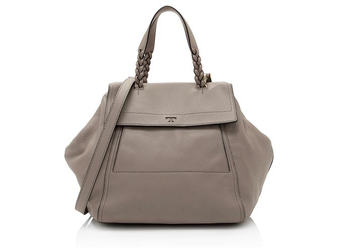 Bolsa média em couro meia-lua Tory Burch Cinza