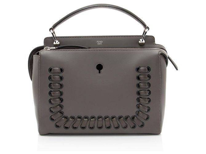 Bolsa média Dotcom em couro de bezerro Whipstitch da Fendi Cinza