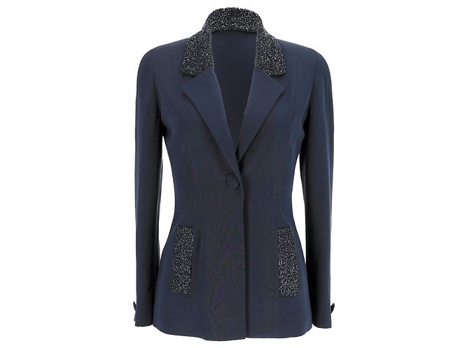 Rochas Embellished Blazer in Navy Blue Polyester