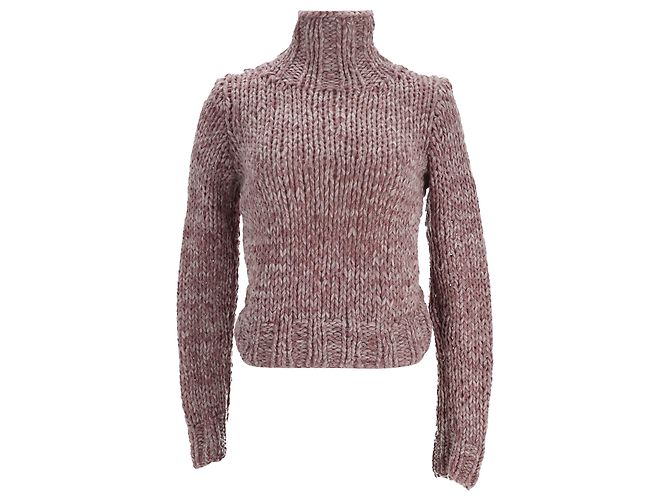 Pull à col roulé en laine rose en tricot à câble Ann Demeulemeester