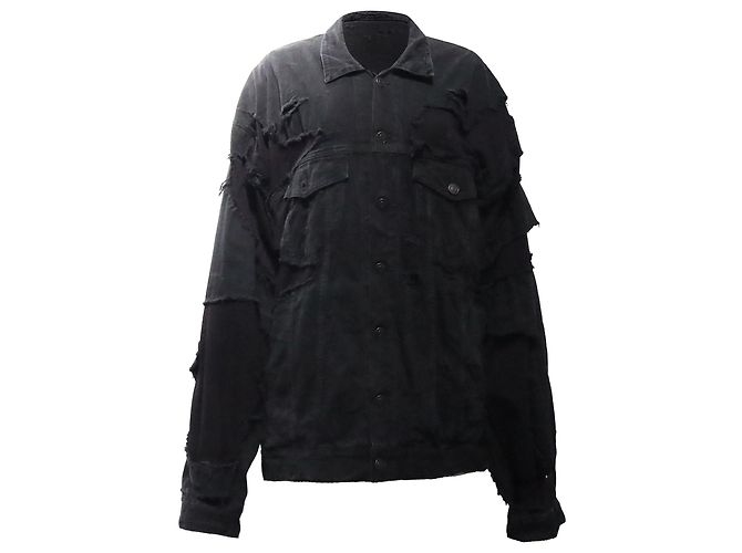 Giacca in denim patchwork nera in cotone Balenciaga Unity Sports Icon Nero