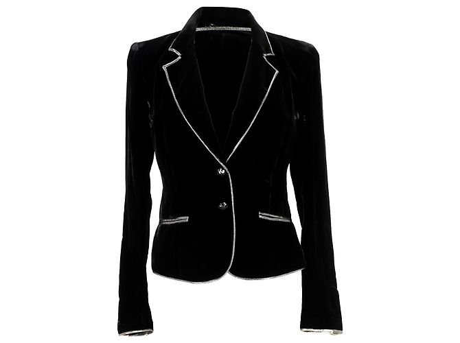 Azzaro Single-Breasted Blazer with Pockets  in Black Velvet