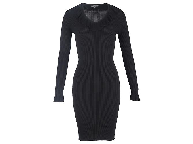 Vestido Midi con Volantes en Lana Negra Joseph Negro