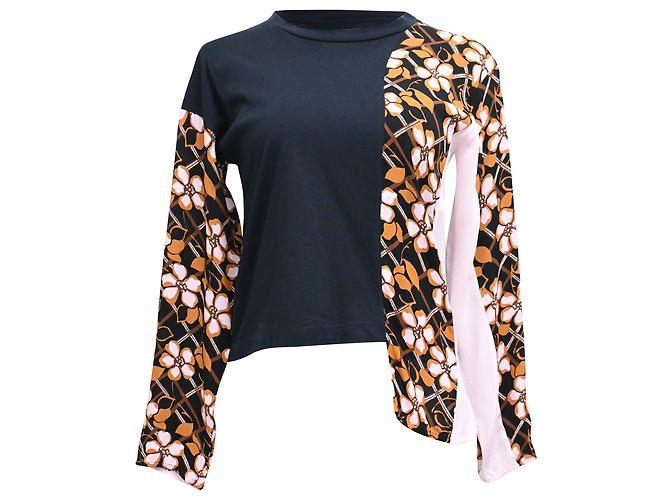 T-shirt a maniche lunghe in cotone multicolore con stampa floreale Marni