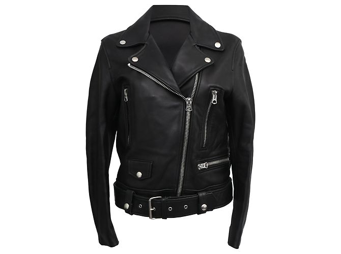 Acne Studios Belted Biker Jacket in Black Leather