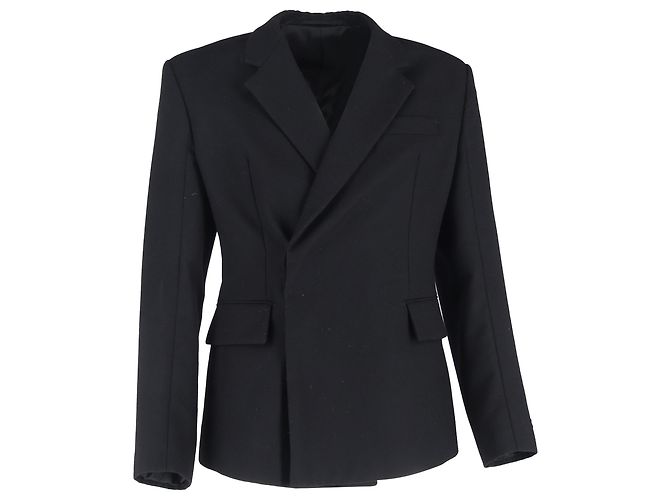 Prada Hidden Double-Breasted Blazer with Pockets in Black Wool