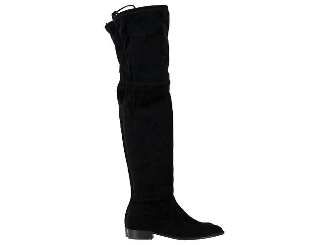 Stuart Weitzman Lowland Stretch Over the Knee Boots in Black Suede