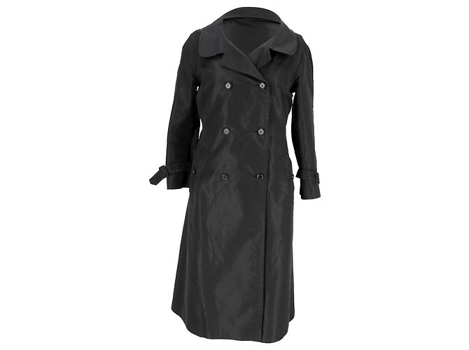 Trench coat duplo em seda preta com bolsos da Prada Preto