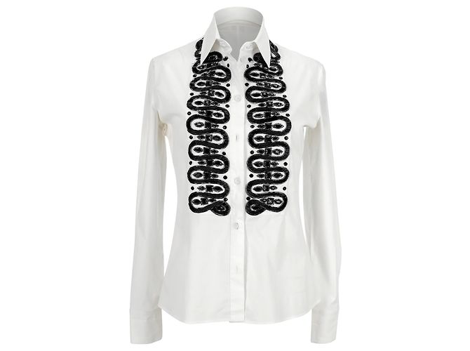 Camisa de botão adornada Valentino Garavani em algodão branco