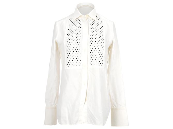Valentino Garavani Camisa de botones con puntos Valentino en algodón blanco