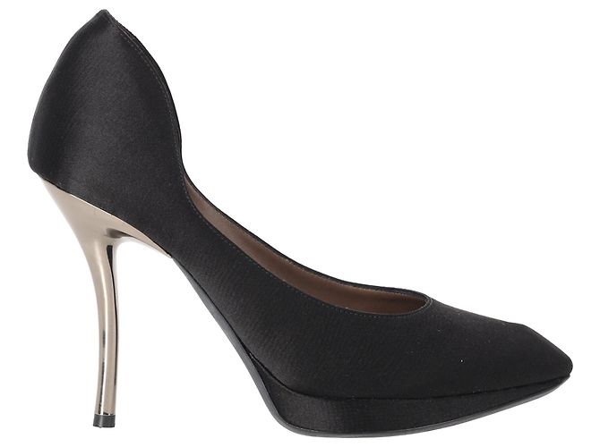 Lanvin Pointed-Toe Platform Pumps in Black Satin